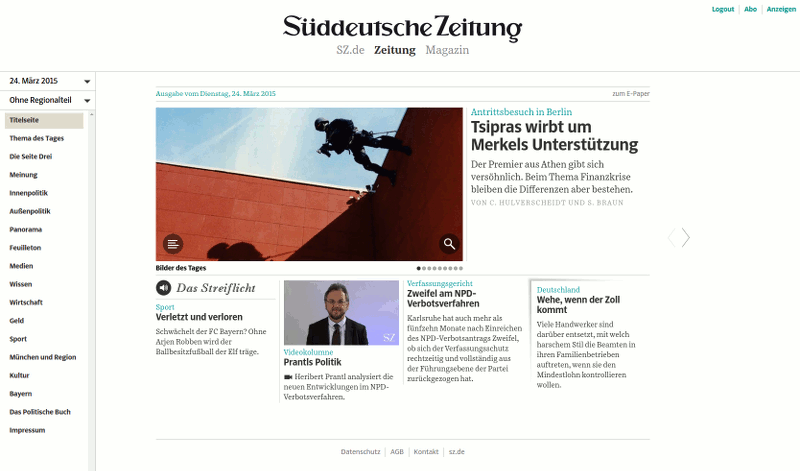 Web-App der Süddeutschen Zeitung im Browser
Screenshot: Netzpresse Foto