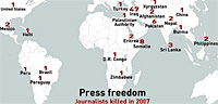 Tödliche Weltkarte von Reporter ohne Grenzen
Abb.: rsf.org